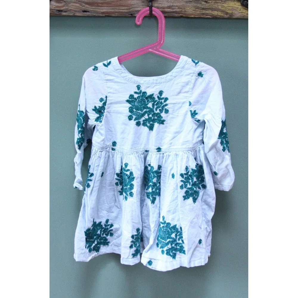 Pink Chicken White Embroidered Dress Girls 4Y Long Sleeve Casual‎